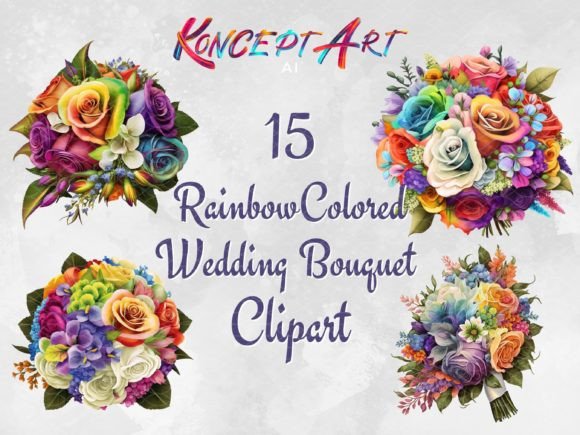 15 X Rainbow Wedding Bouquet Clipart for Vibrant Design