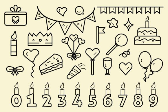 Celebrate in Style with Birthday Wedding Party Doodle Elements