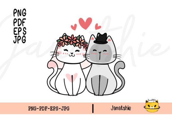 Charming Groom and Bride Cat Wedding Clipart PNG