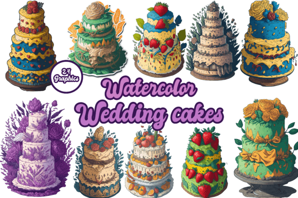 Elevate Your Designs with Floral Wedding Cakes Watercolor Clipart
