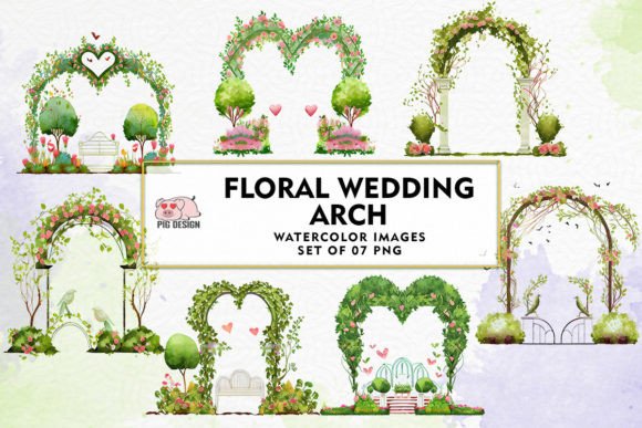 Floral Wedding Arch Watercolor Clipart for Elegant Designs