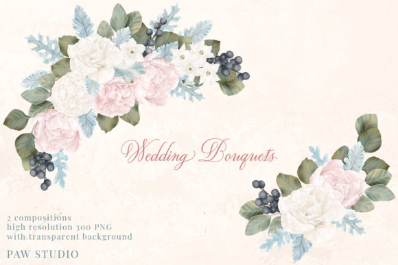 Stunning Wedding Floral Frame Peony Rose Bouquet Clipart