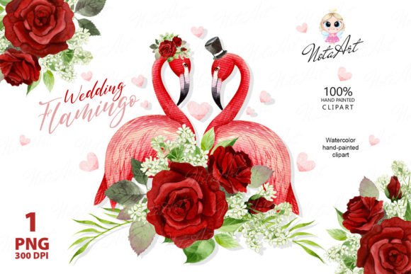 Watercolor Coral Flamingos Wedding Coupl: A Vibrant Design Asset