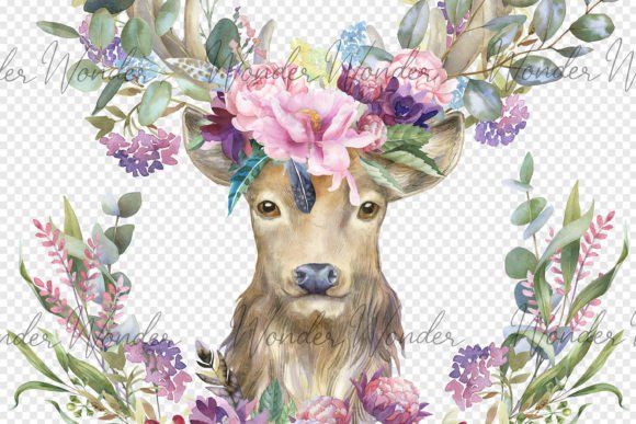 Watercolor Floral Boho Wedding Deer: A Whimsical Design Asset