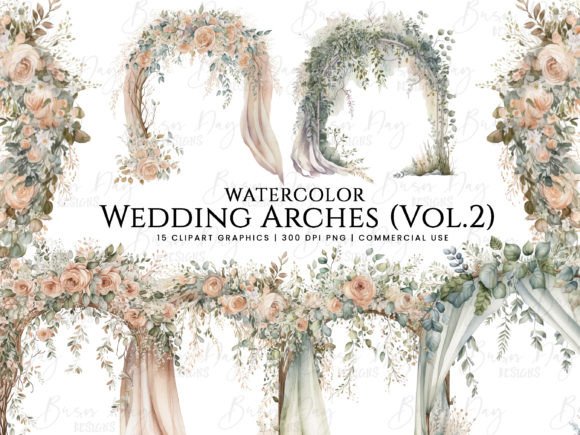 Watercolor Wedding Arches Clipart Vol 2: Elevate Your Designs