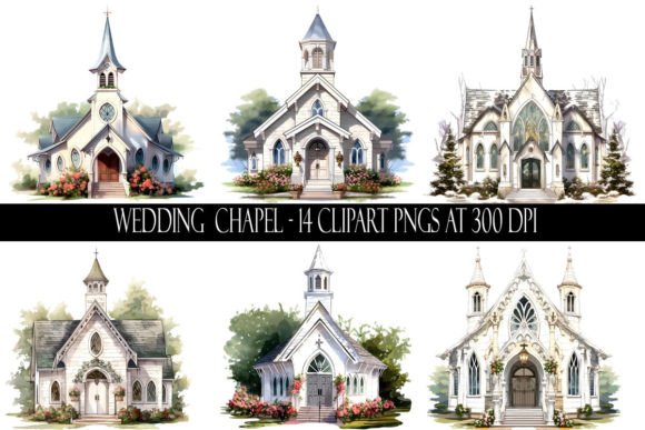 Watercolor Wedding Chapel Clipart for Elegant Designs