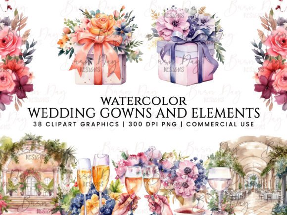 Watercolor Wedding Gowns and Elements: A Designer's Dream Collection
