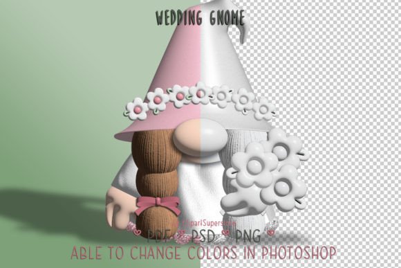 Wedding Gnome Bride 👰🏻 PNG PSD PDF: A Whimsical Design Asset