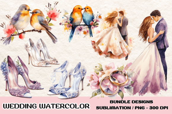 Wedding Watercolor Bundle Clipart: Versatile Design Assets for Creators